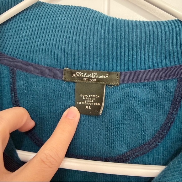 Eddie Bauer 1/4 Zip Sweater Women’s XL Teal Blue Collar 100% Cotton Pullover Top - Picture 4 of 6